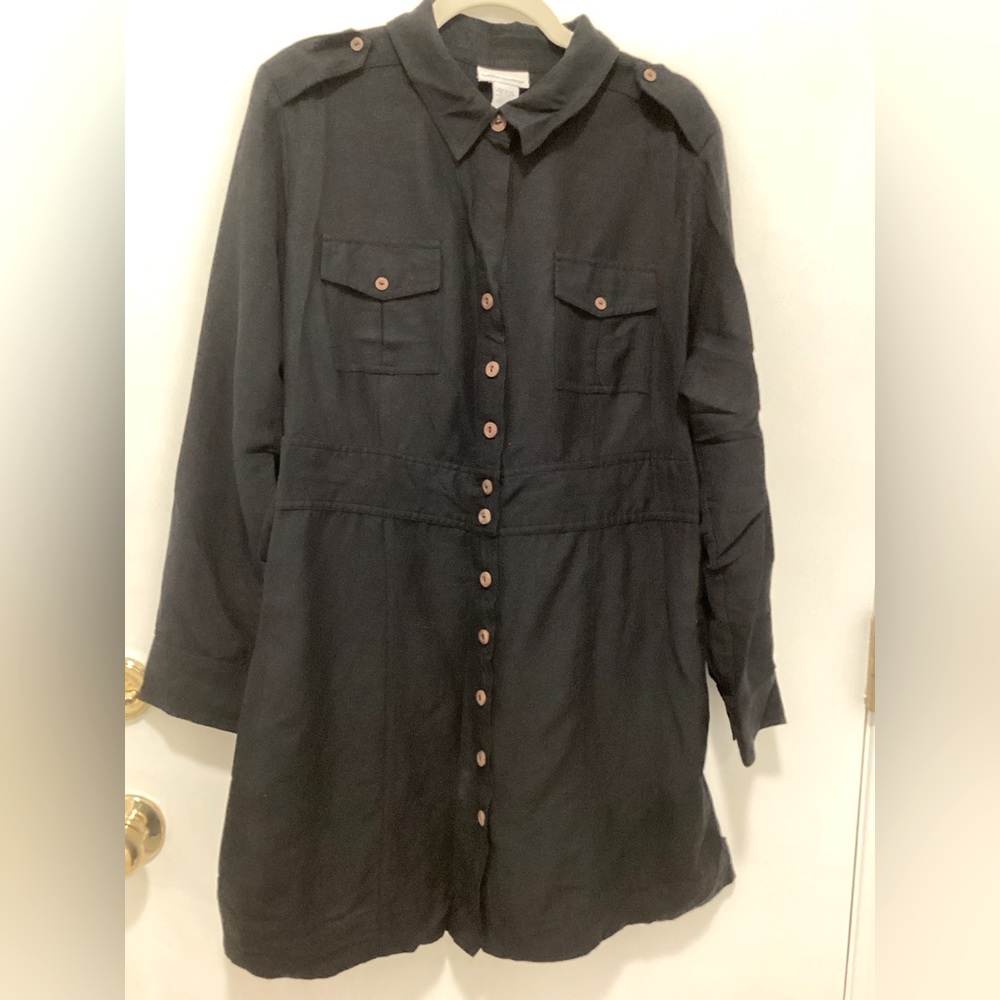 Soft Surroundings Linen Blend Shirt Dress. color Black. Size 1x.